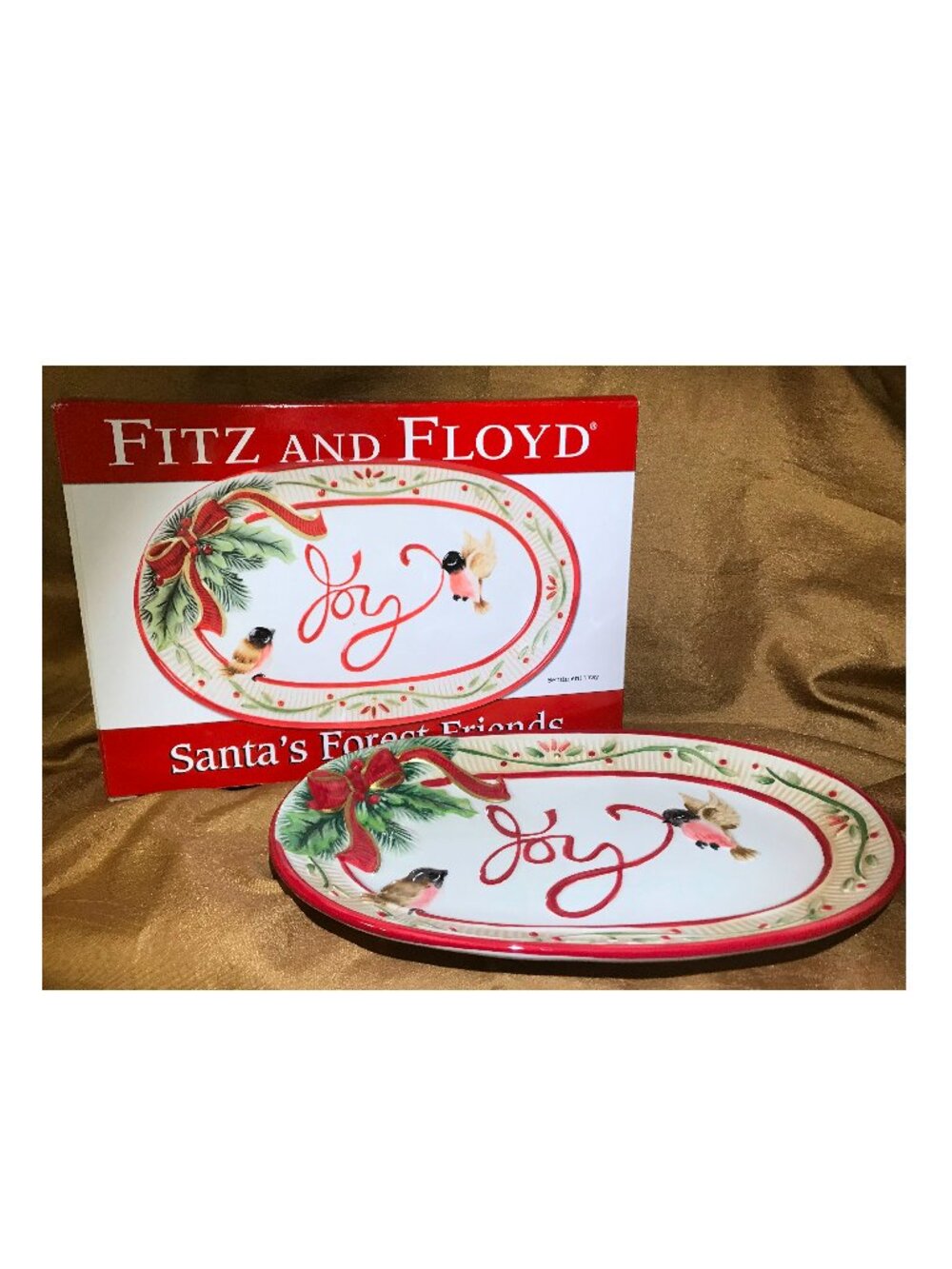 Fitz and Floyd "Santa's Forest Friends" JOY Christmas Sentiment Tray